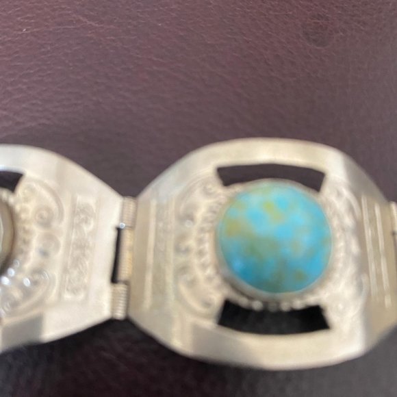 VINTAGE STERLING SILVER & BLUE STONE BRACELET - Picture 2 of 5